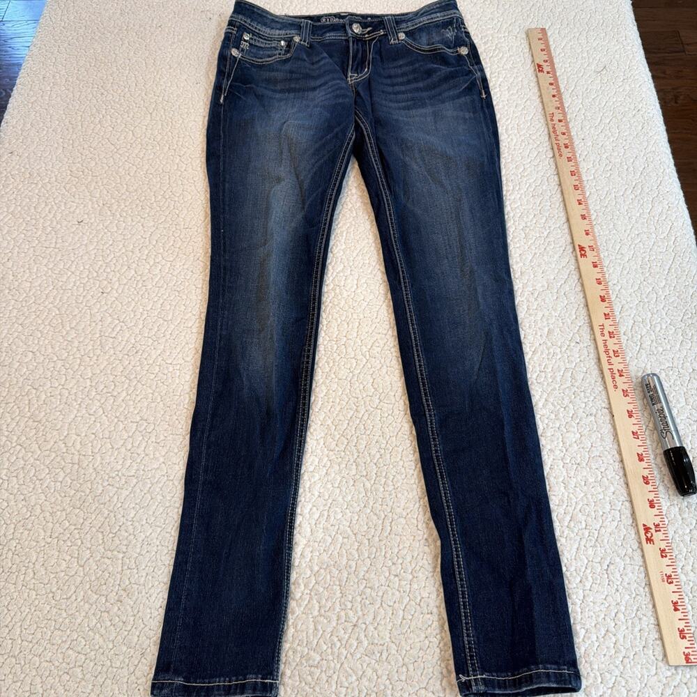 Miss Me Women’s Skinny Jeans Blue Medium Wash Studded Distressed 5Pocket Js5408G
